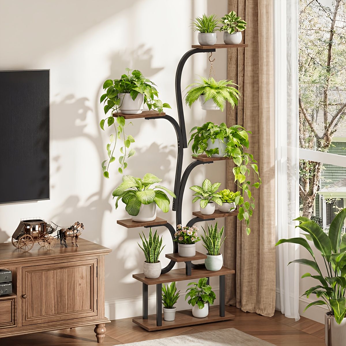 63-Inch 7-Tier Tree-Shaped Plant Stand with Grow Lights