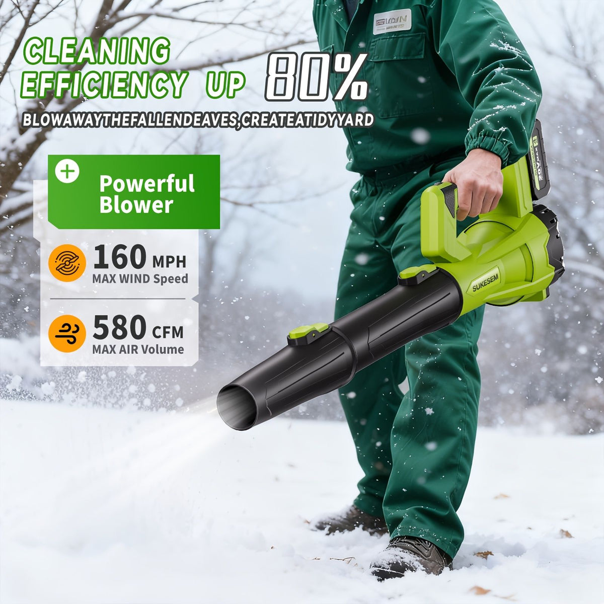 Cordless Electric Snow Blower 20V 4.0Ah Battery Handheld