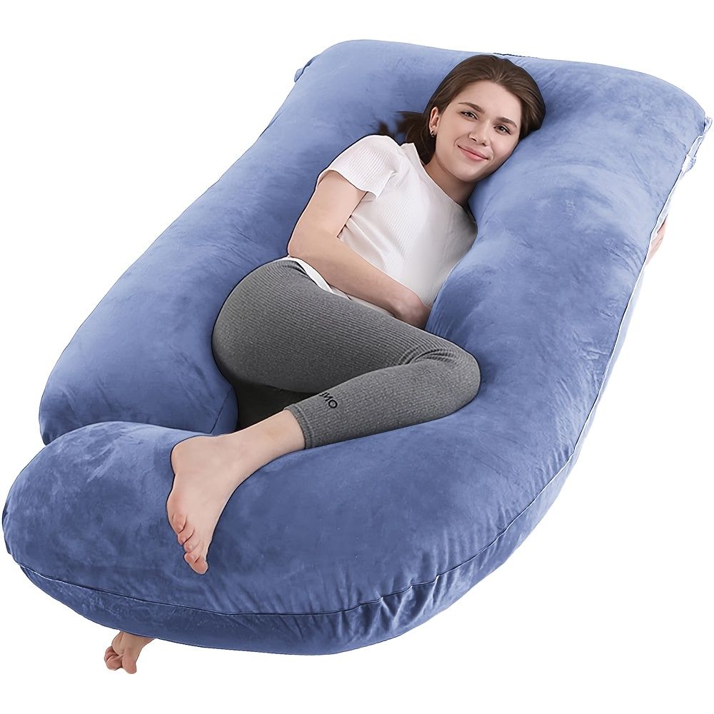 60 Inch J-Shaped Full Body Maternity Pillow with Velvet Pillowcase