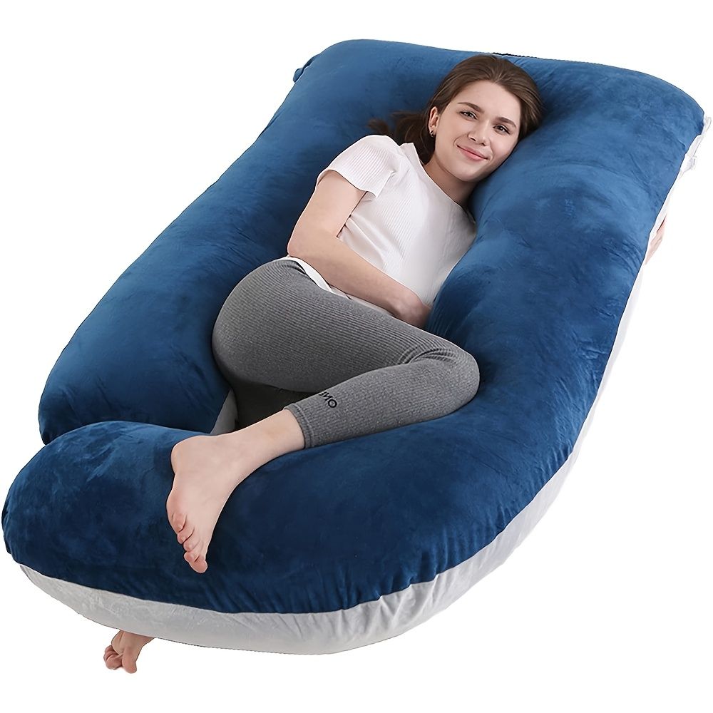 60 Inch J-Shaped Full Body Maternity Pillow with Velvet Pillowcase