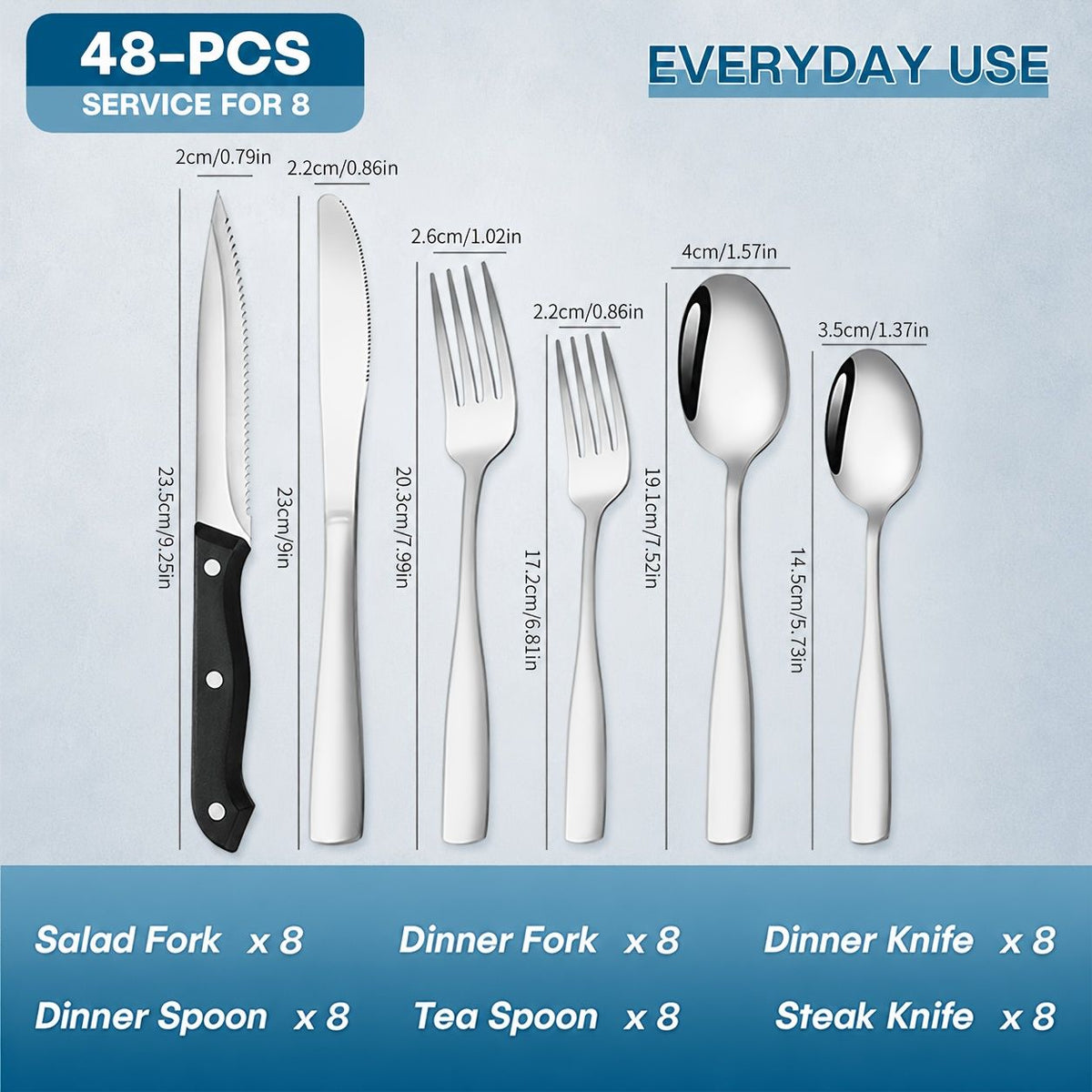 48-Piece Black Stainless Steel Flatware Set with Steak Knives