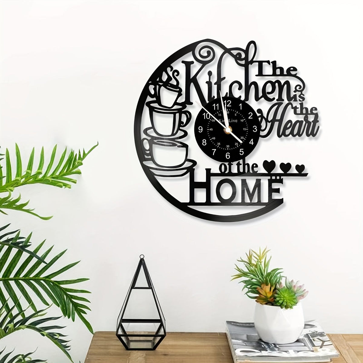 Coffee Cup Vinyl Record Wall Clock Silent Home Decor