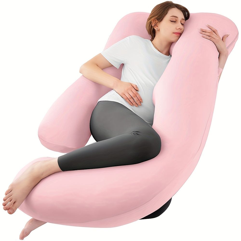 60 Inch J-Shaped Full Body Maternity Pillow with Velvet Pillowcase