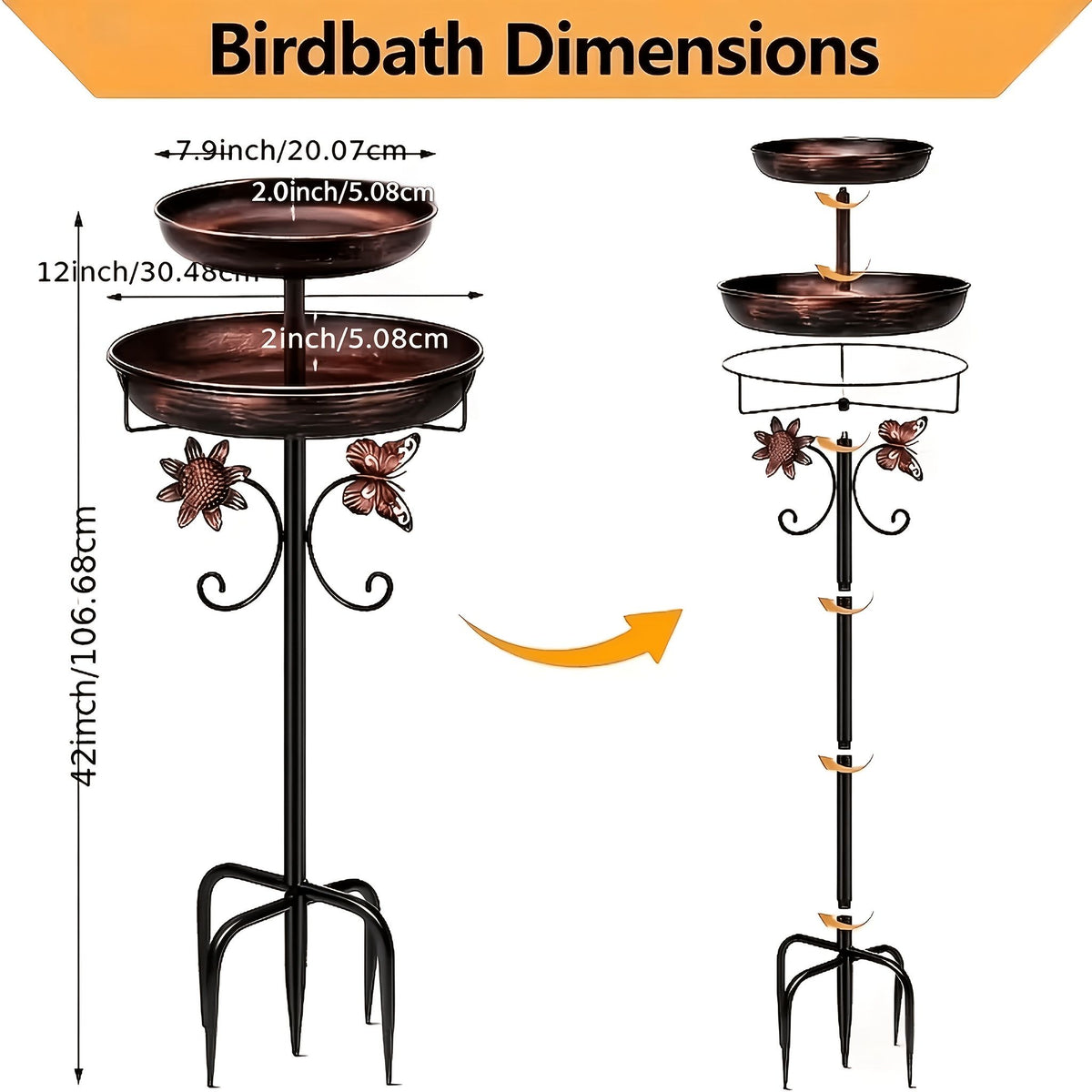 Double Layer Metal Bird Bath Tub