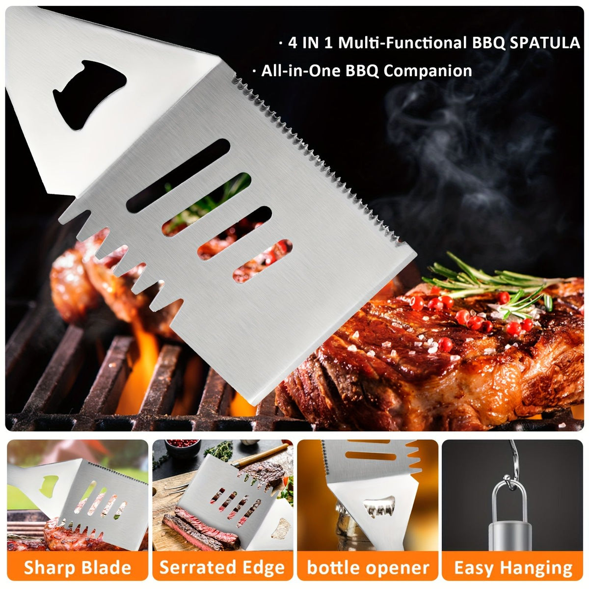 Heavy Duty Stainless Steel BBQ Accessories Set with Aluminum Storage Case