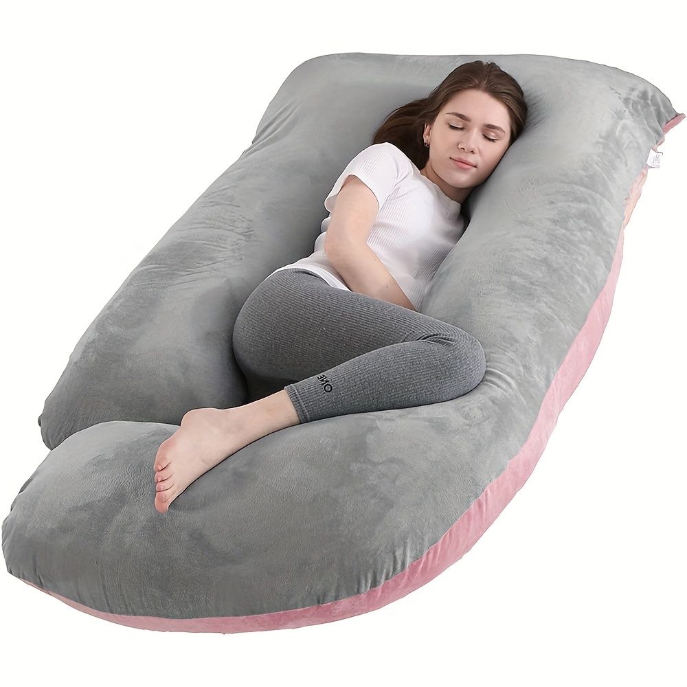 60 Inch J-Shaped Full Body Maternity Pillow with Velvet Pillowcase