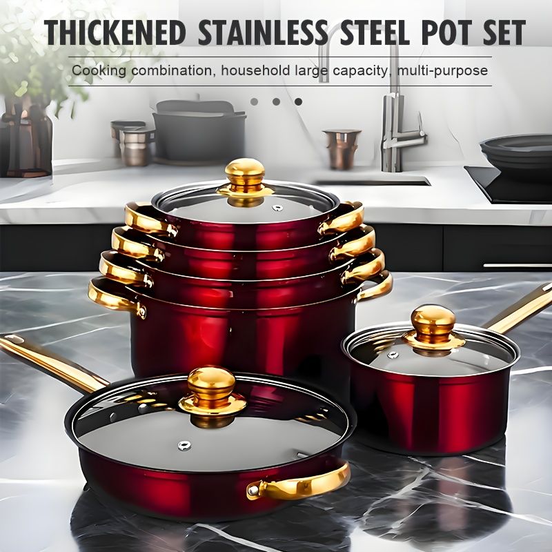 12-Piece Stainless Steel Cookware Set with Saucepans and Wok