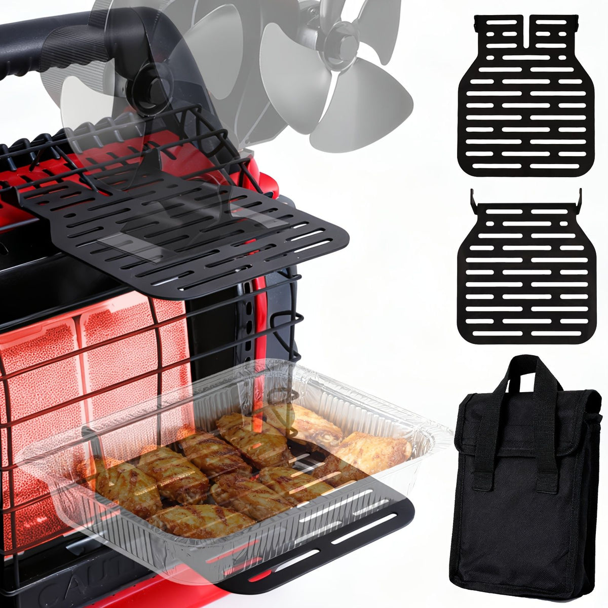 Wood Stove Fan Bracket with Storage Bag