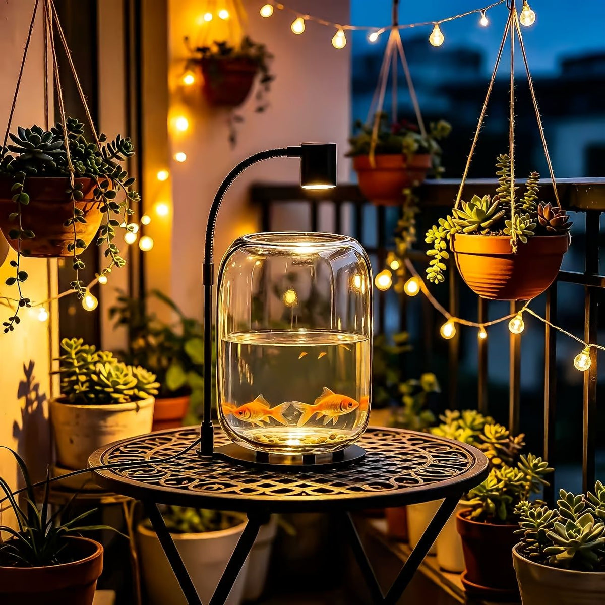 Open Top Glass Terrarium with USB Growth Light