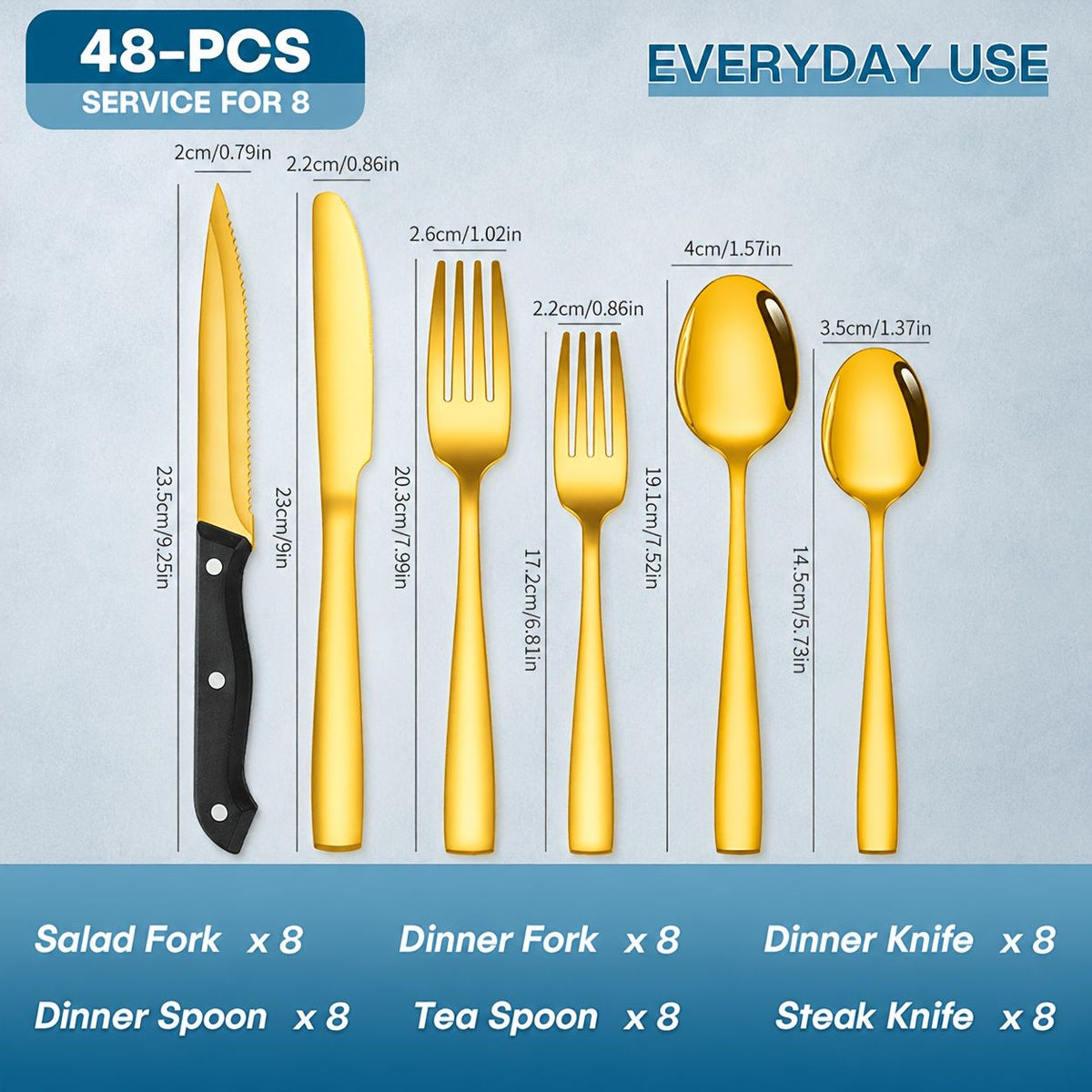 48-Piece Black Stainless Steel Flatware Set with Steak Knives
