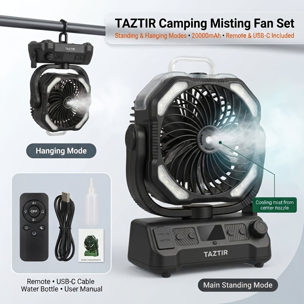 Portable Camping Fan Humidifier Lantern Power Bank