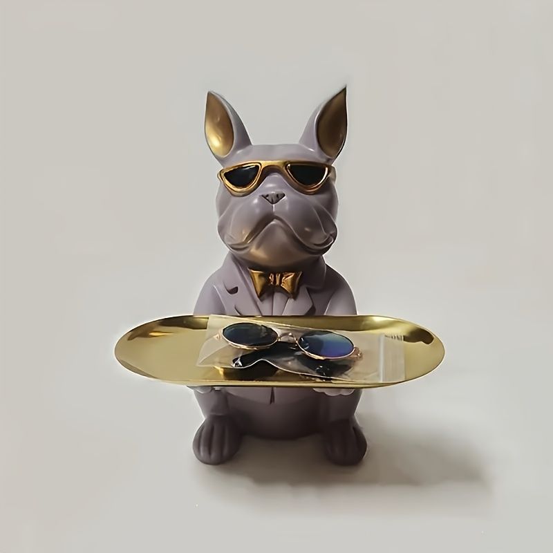 French Bulldog Resin Sculpture with Tray