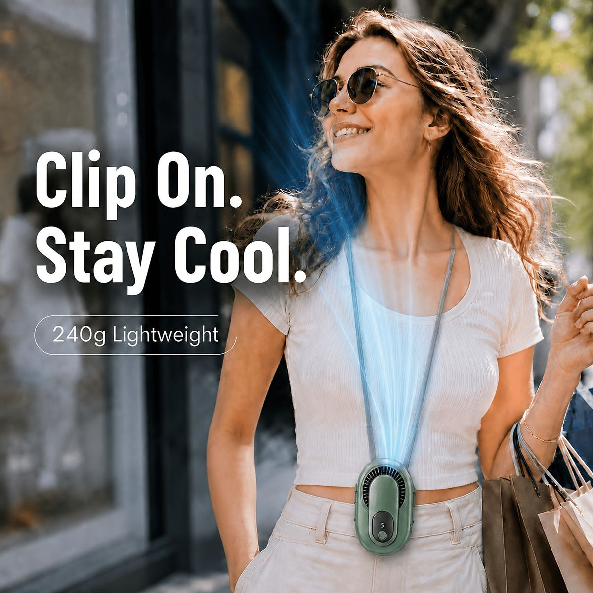 Portable Waist and Neck Fan with Lanyard and Desk Stand