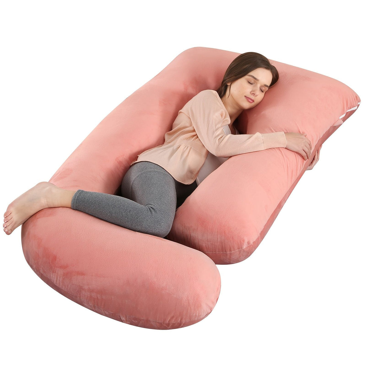 60 Inch J-Shaped Full Body Maternity Pillow with Velvet Pillowcase