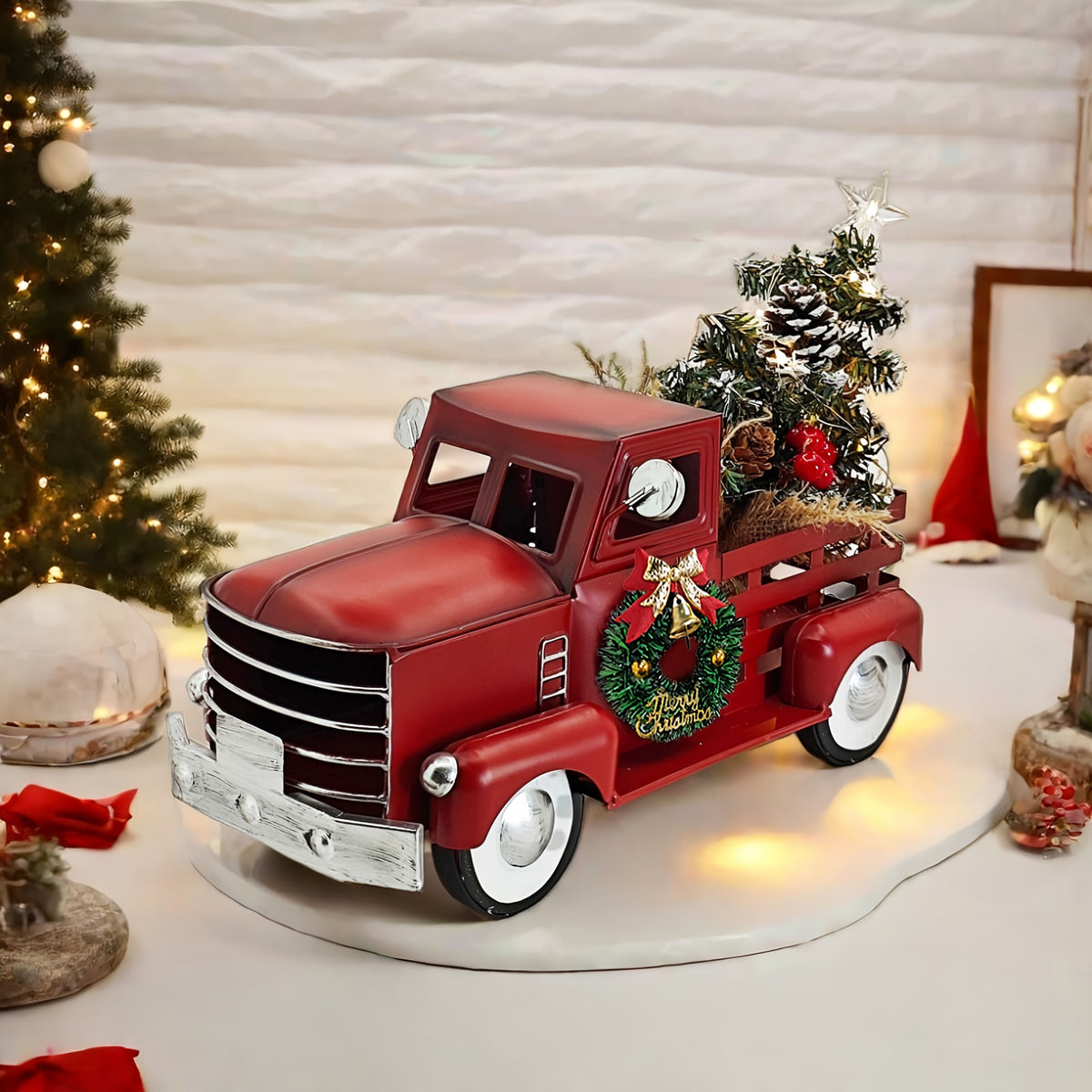 Vintage Truck Decor with Warm White Flashing Lights