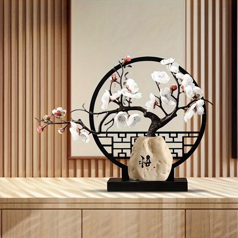 Artificial Plum Blossom Bonsai with Vase and Screen Base