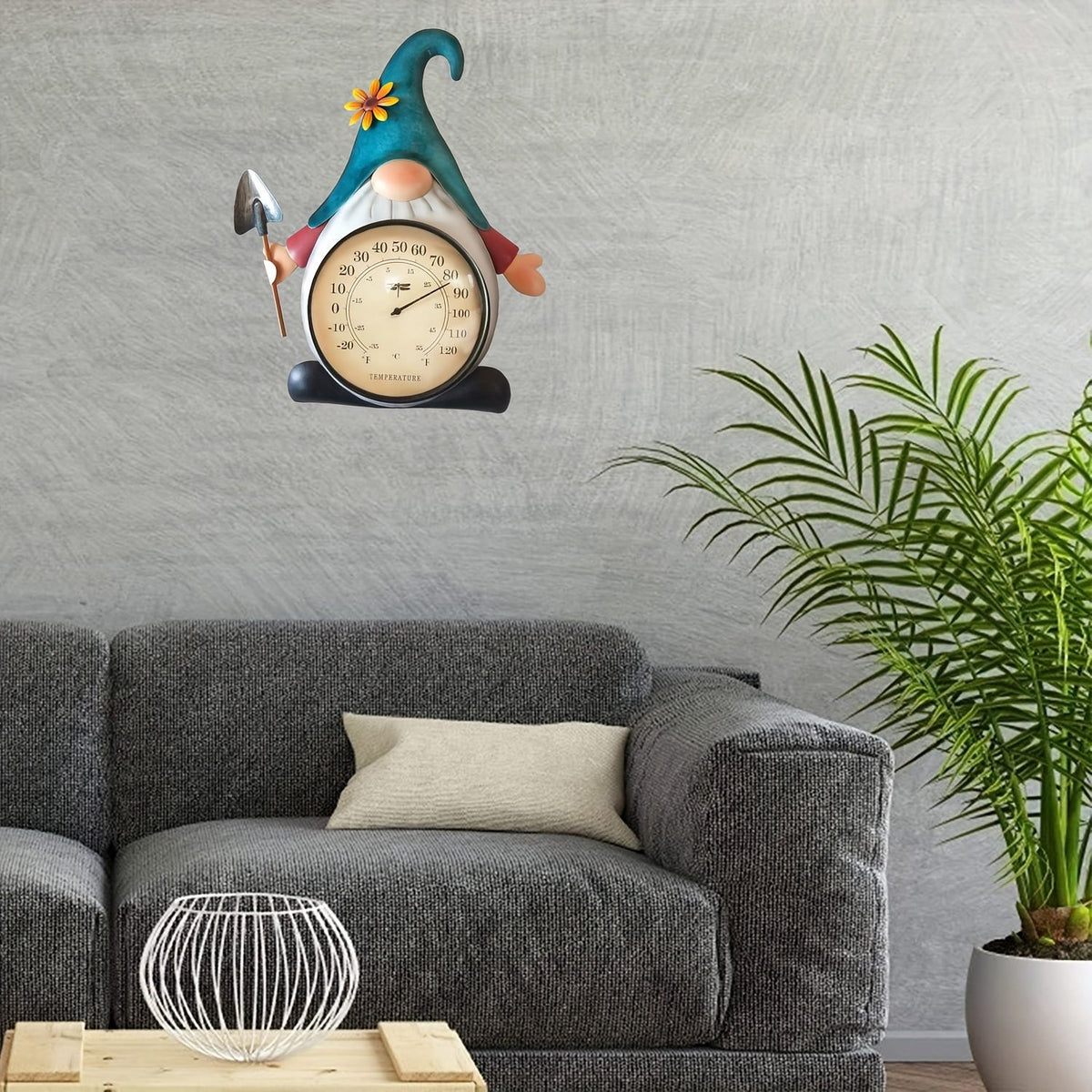 Metal Gnome Thermometer Wall Decor