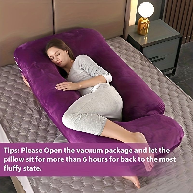 60 Inch J-Shaped Full Body Maternity Pillow with Velvet Pillowcase