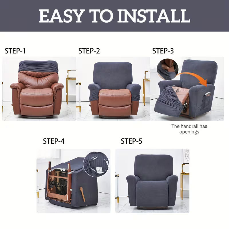 4-Piece Elastic Fleece Recliner Sofa Protective Slipcover Set