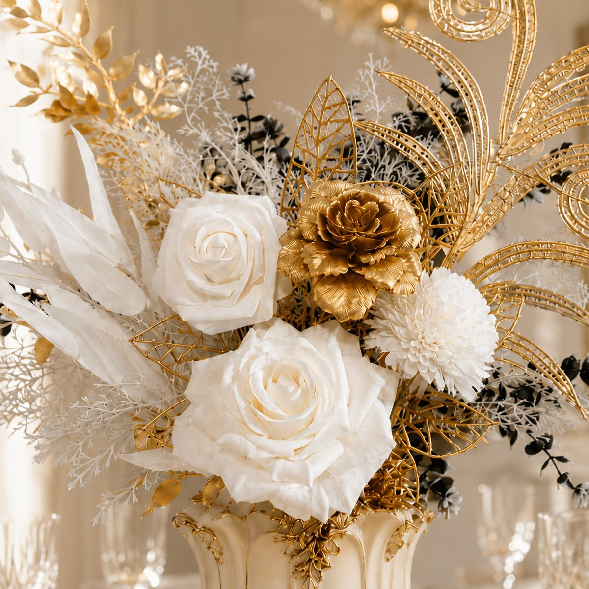 Autumn White and Golden Artificial Flower Bouquet