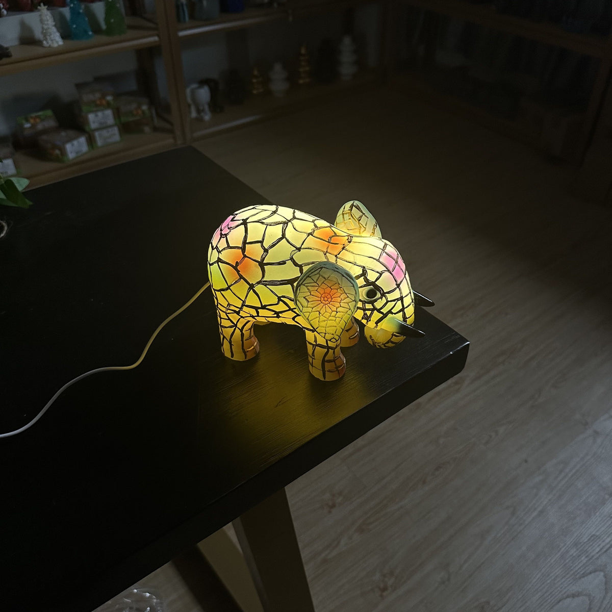 Stained Glass Elephant LED Lamp USB Resin Sculpture