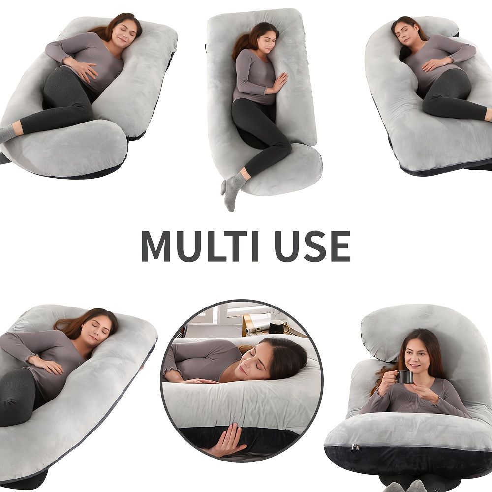 60 Inch J-Shaped Full Body Maternity Pillow with Velvet Pillowcase