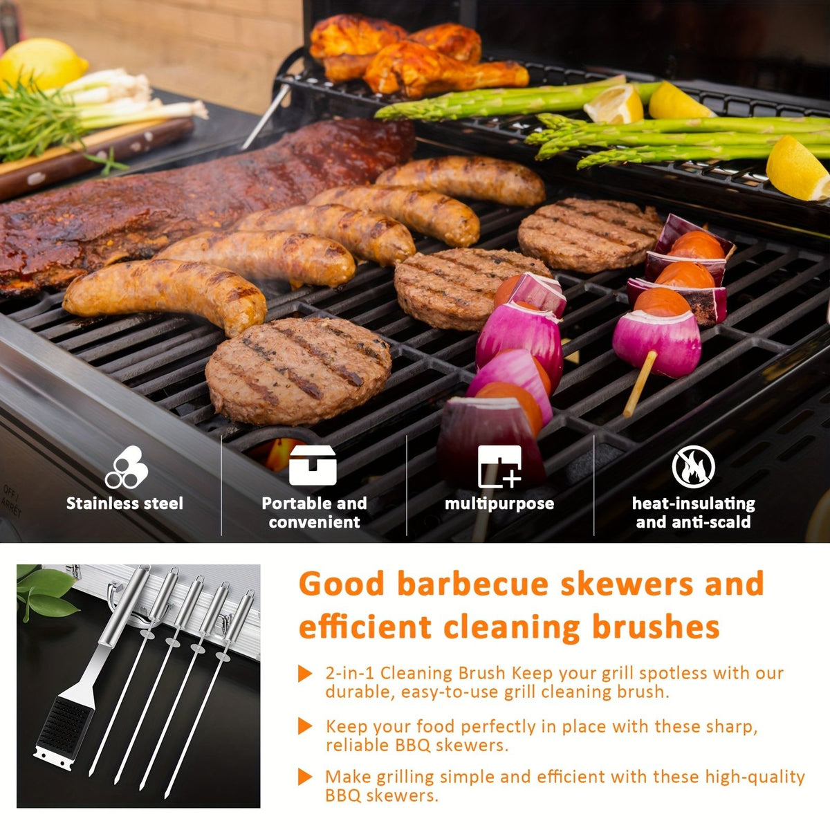 Heavy Duty Stainless Steel BBQ Accessories Set with Aluminum Storage Case