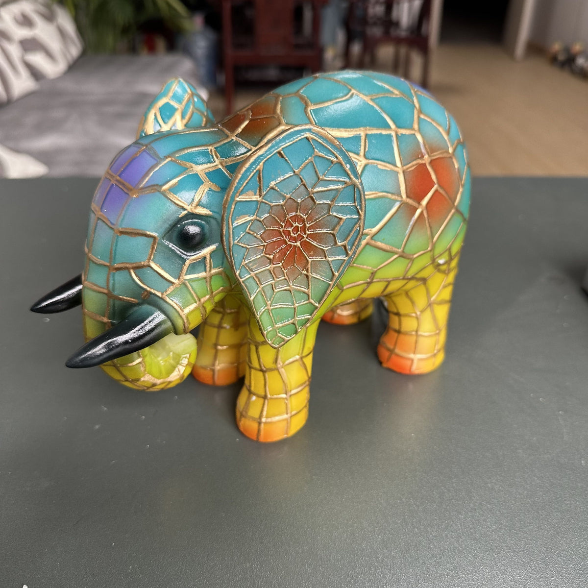 Stained Glass Elephant LED Lamp USB Resin Sculpture
