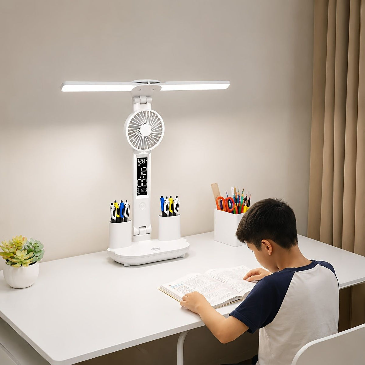 LED Desk Lamp with Cooling Fan and Pen Holders