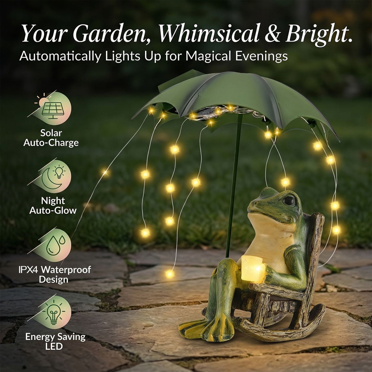 Resin Frog Garden Statue with LED Lights