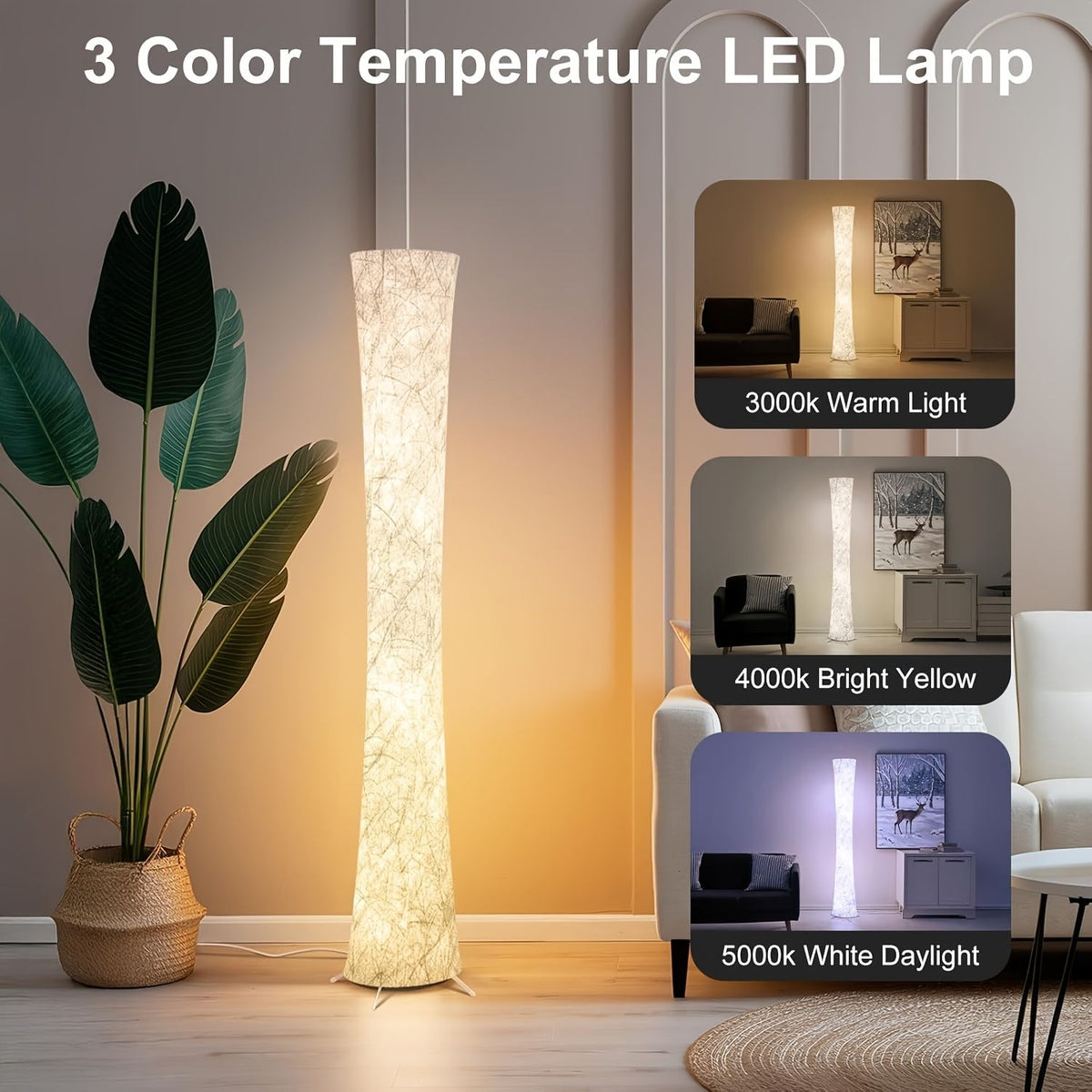 LED Floor Lamp with Fabric Shade and 3 Color Temperatures