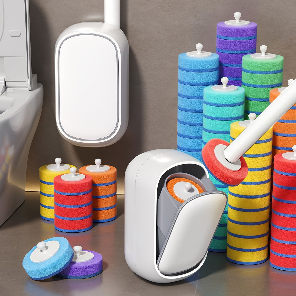Automatic Opening Toilet Brush System with 28 Refill Heads