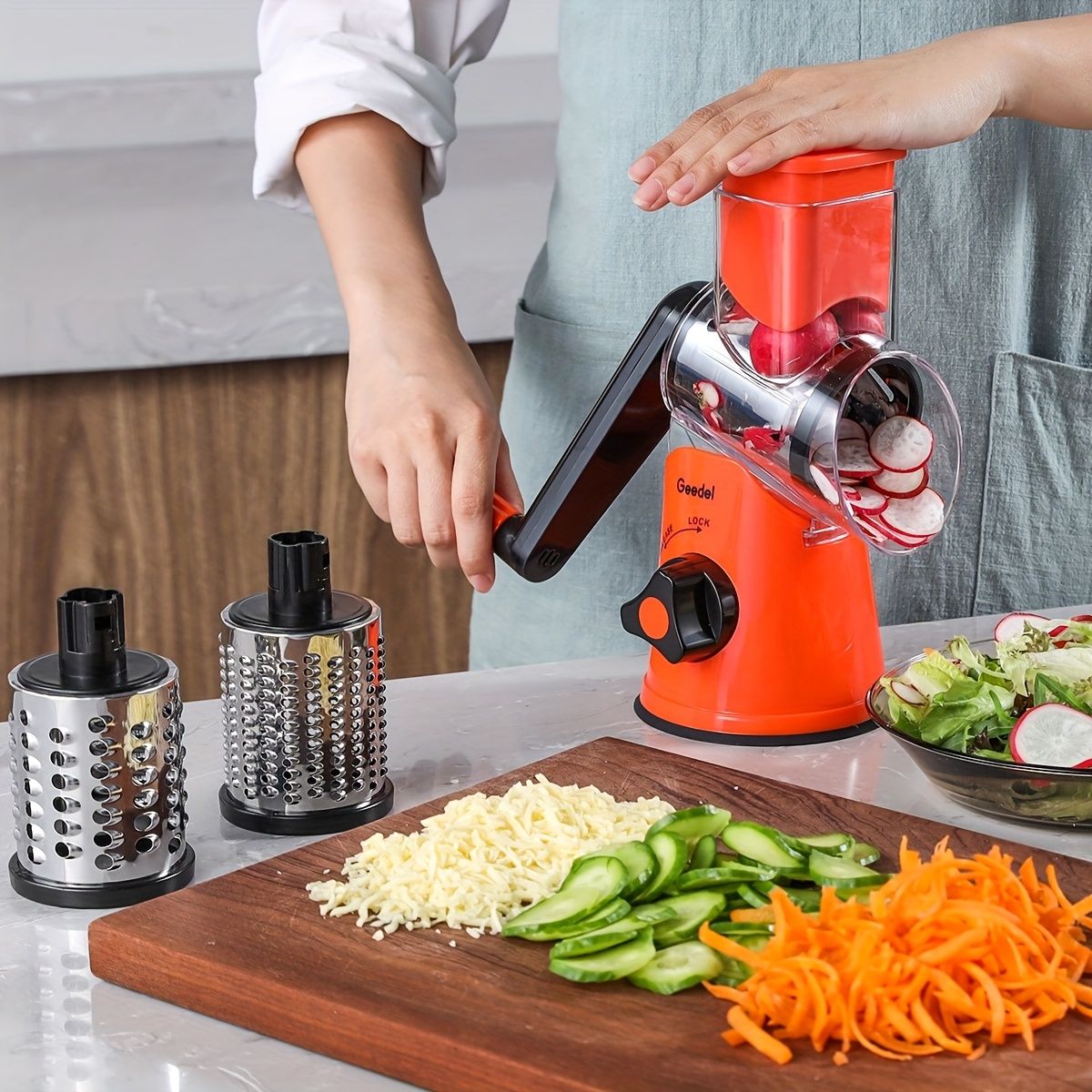 Crank 3-Blade Cheese and Vegetable Grater with Suction Base