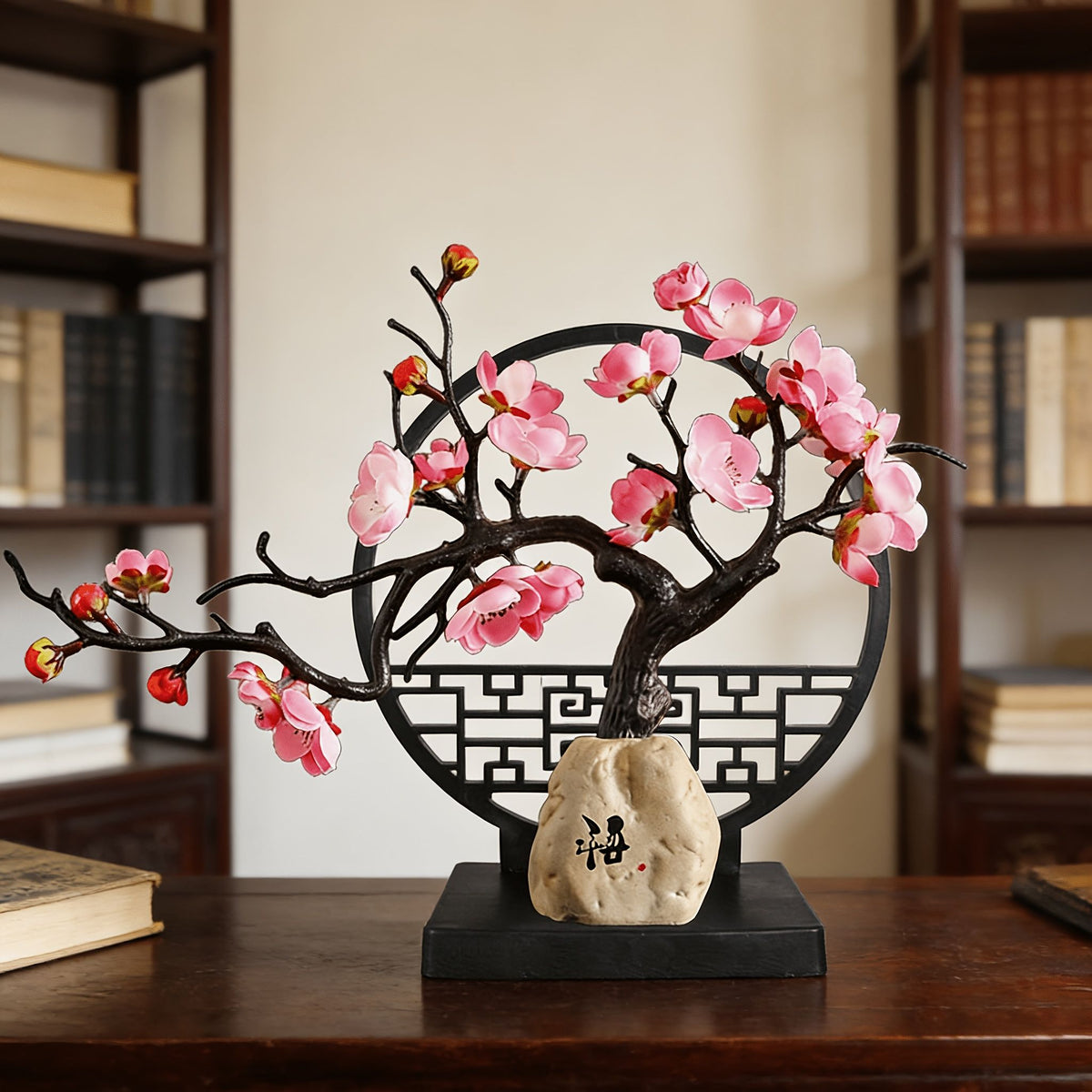 Artificial Plum Blossom Bonsai with Vase and Screen Base
