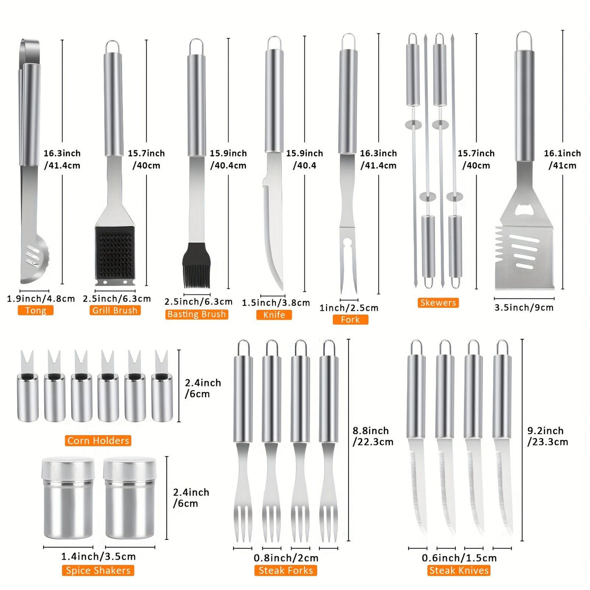 Heavy Duty Stainless Steel BBQ Accessories Set with Aluminum Storage Case
