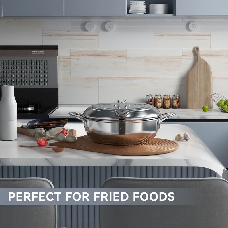 Stainless Steel Tempura Deep Fryer Pot with Thermometer and Drainer Rack