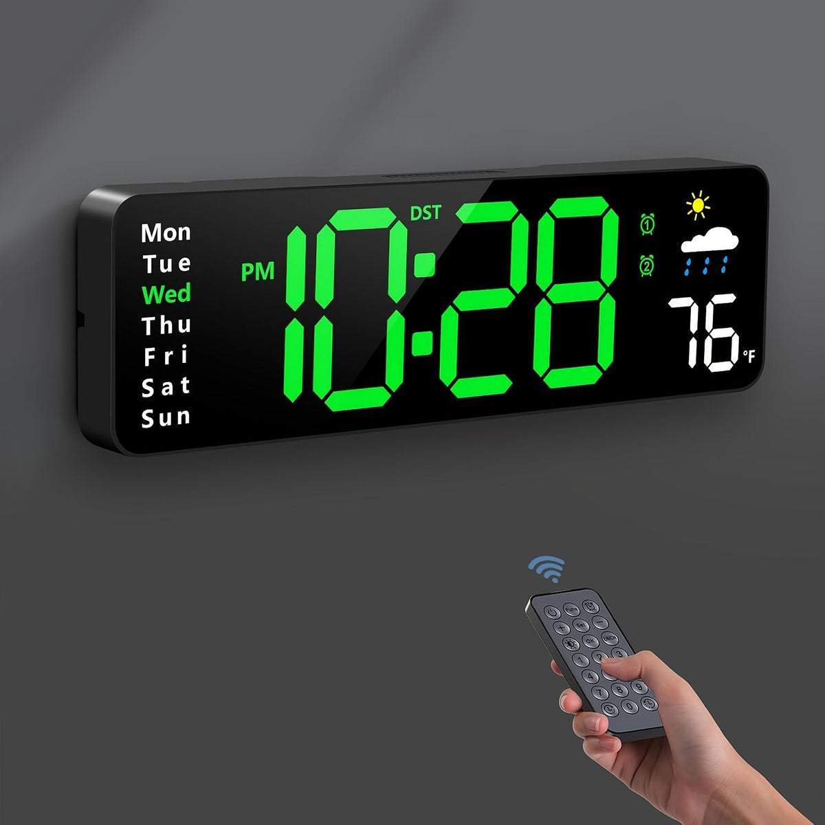 11" Digital Wall Clock with Remote RGB Backlight Alarm