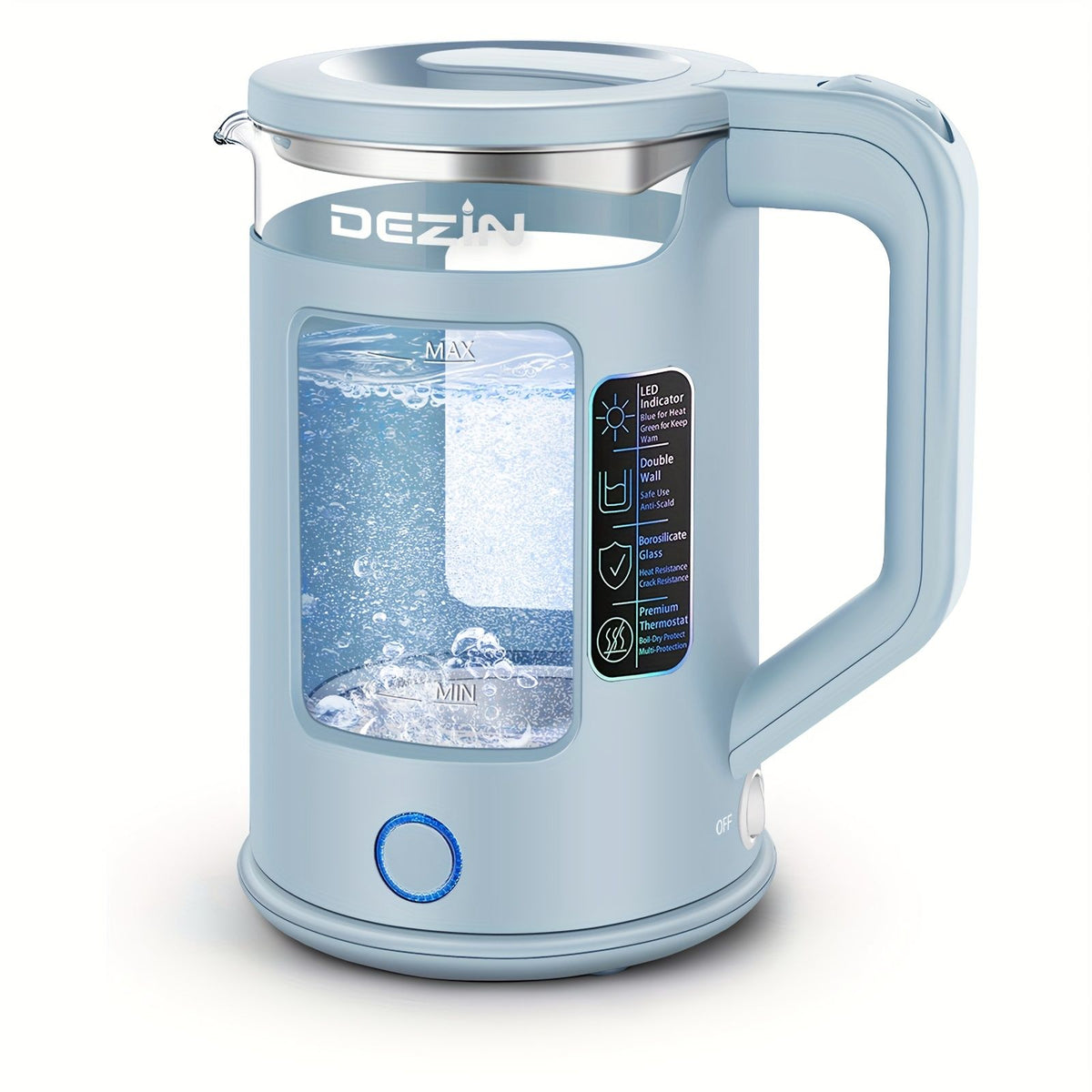 1.6qt Stainless Steel Electric Kettle with LED Light Fast Boil
