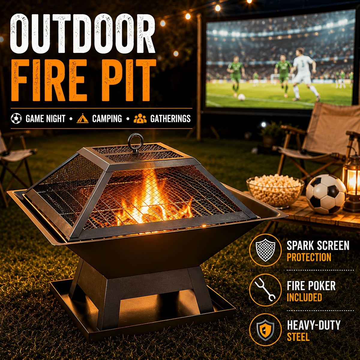 4-in-1 Wood Burning Fire Pit with Cooking Screen and Poker