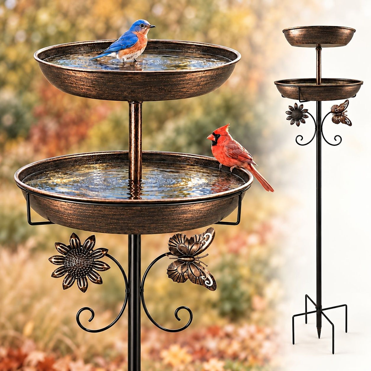 Double Layer Metal Bird Bath Tub