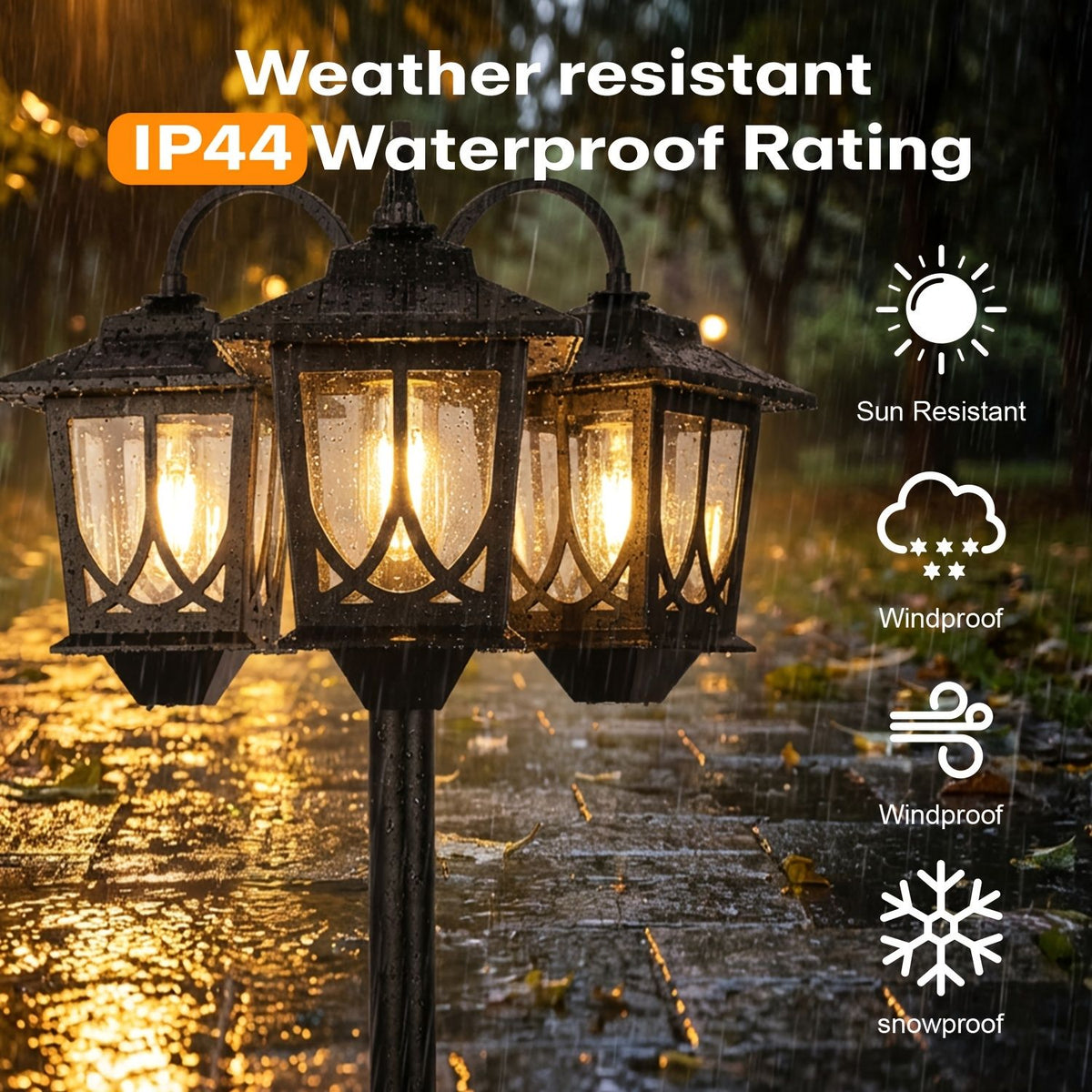 3-Headed Solar Outdoor Post Light 73 Inch Dusk to Dawn