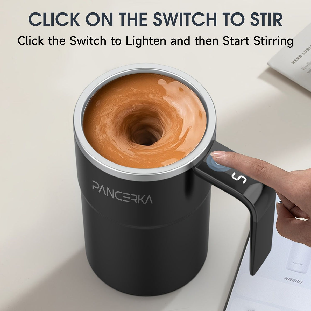 Rechargeable Self-Stirring Mug with LED Temperature Display
