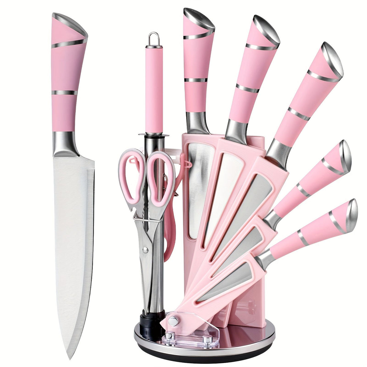 9 Piece Kitchen Knife Set with Built-In Sharpener Block