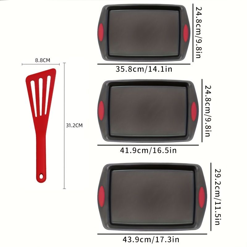 Non Stick Steel Baking Pan Set with Red Silicone Handles