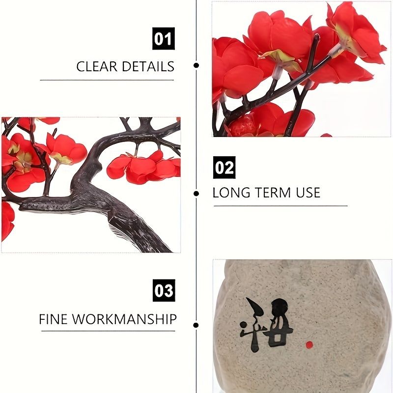 Artificial Plum Blossom Bonsai with Vase and Screen Base