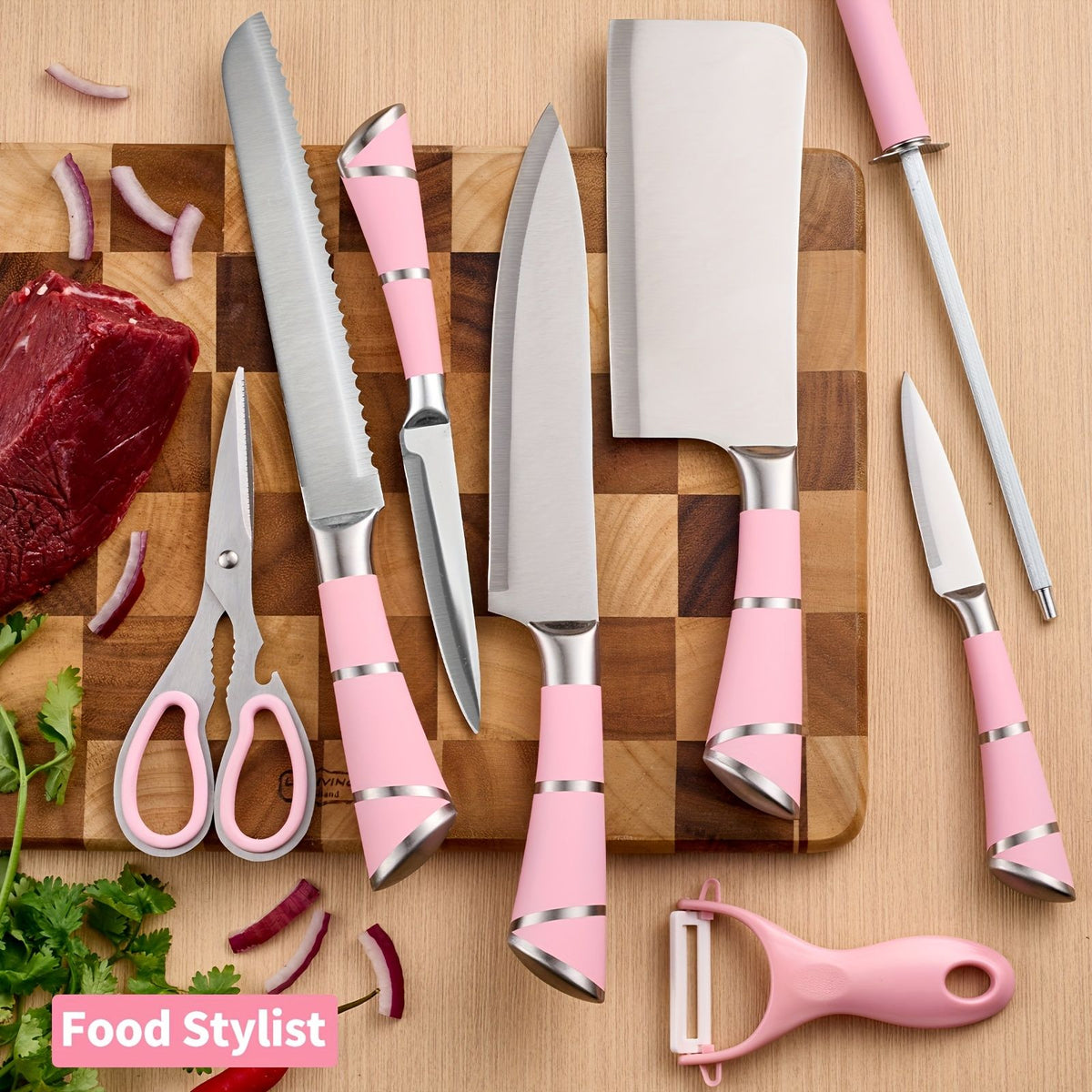 9 Piece Kitchen Knife Set with Built-In Sharpener Block
