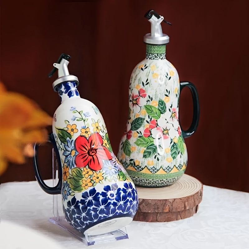 Hand Painted Ceramic Oil Dispenser with Pump