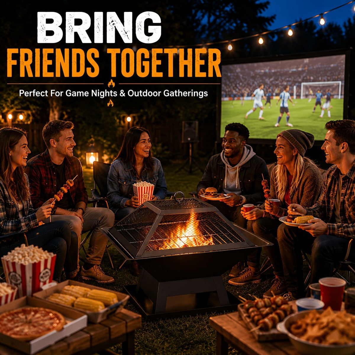 4-in-1 Wood Burning Fire Pit with Cooking Screen and Poker