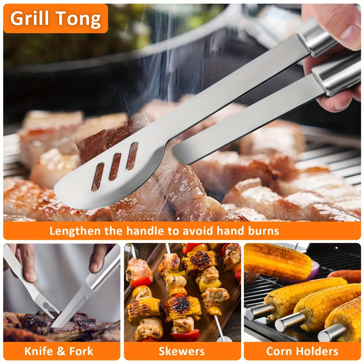Heavy Duty Stainless Steel BBQ Accessories Set with Aluminum Storage Case