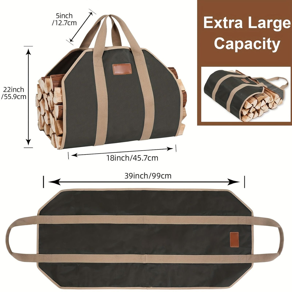 Heavy Duty Large Firewood Carrier Tote Bag